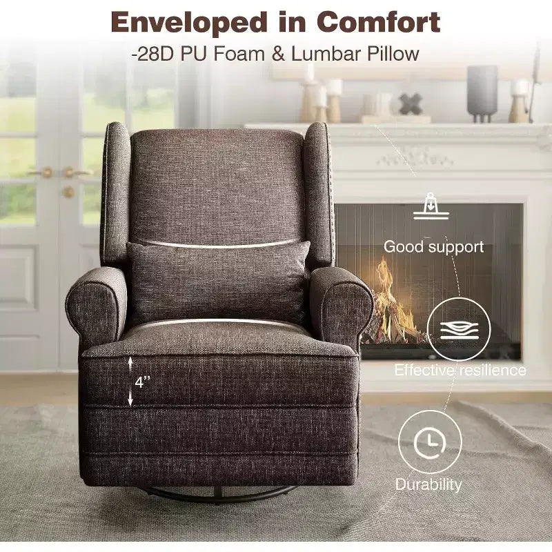 Fauteuil inclinable pivotant Heynemo, fauteuil à bascule confortable avec oreiller et repose-pieds, fauteuil à bascule pivotant pour chambre à coucher, chambre de bébé