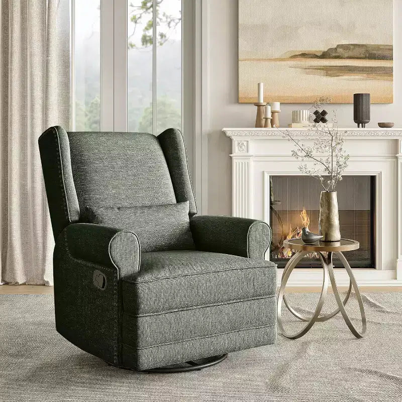 Fauteuil inclinable pivotant Heynemo, fauteuil à bascule confortable avec oreiller et repose-pieds, fauteuil à bascule pivotant pour chambre à coucher, chambre de bébé