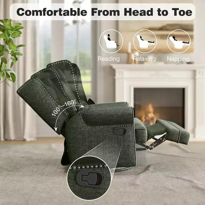 Fauteuil inclinable pivotant Heynemo, fauteuil à bascule confortable avec oreiller et repose-pieds, fauteuil à bascule pivotant pour chambre à coucher, chambre de bébé