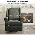 Fauteuil inclinable pivotant Heynemo, fauteuil à bascule confortable avec oreiller et repose-pieds, fauteuil à bascule pivotant pour chambre à coucher, chambre de bébé