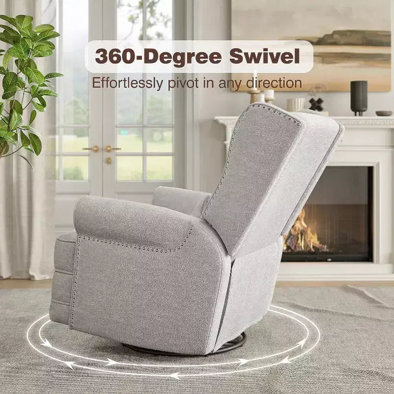 Fauteuil inclinable pivotant Heynemo, fauteuil à bascule confortable avec oreiller et repose-pieds, fauteuil à bascule pivotant pour chambre à coucher, chambre de bébé