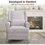 Fauteuil inclinable pivotant Heynemo, fauteuil à bascule confortable avec oreiller et repose-pieds, fauteuil à bascule pivotant pour chambre à coucher, chambre de bébé