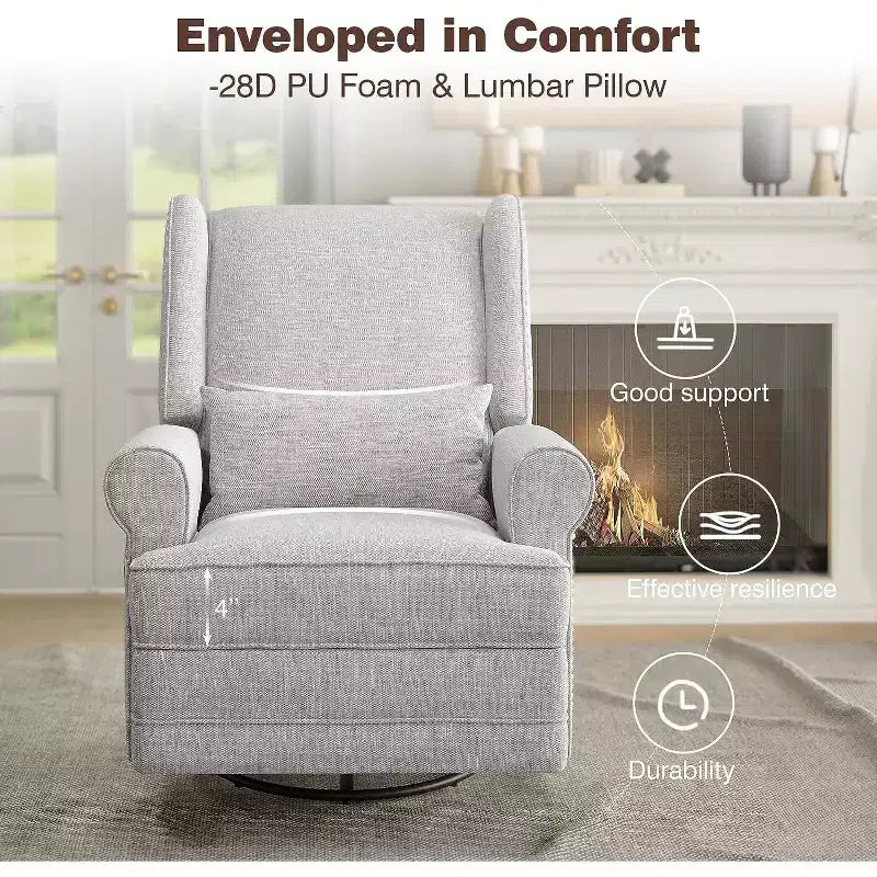 Fauteuil inclinable pivotant Heynemo, fauteuil à bascule confortable avec oreiller et repose-pieds, fauteuil à bascule pivotant pour chambre à coucher, chambre de bébé