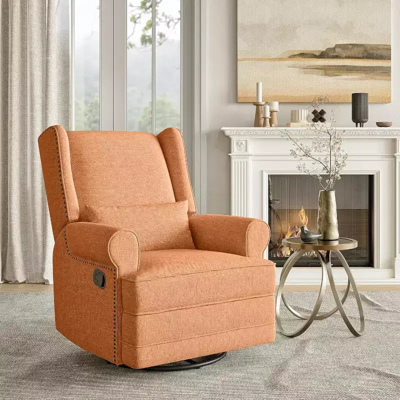 Fauteuil inclinable pivotant Heynemo, fauteuil à bascule confortable avec oreiller et repose-pieds, fauteuil à bascule pivotant pour chambre à coucher, chambre de bébé