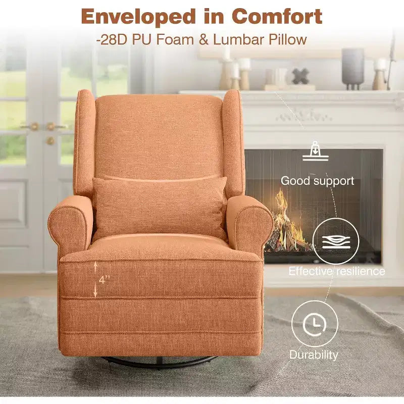 Fauteuil inclinable pivotant Heynemo, fauteuil à bascule confortable avec oreiller et repose-pieds, fauteuil à bascule pivotant pour chambre à coucher, chambre de bébé