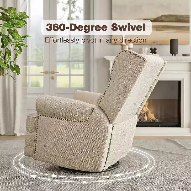 Fauteuil inclinable pivotant Heynemo, fauteuil à bascule confortable avec oreiller et repose-pieds, fauteuil à bascule pivotant pour chambre à coucher, chambre de bébé