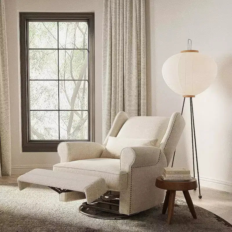 Fauteuil inclinable pivotant Heynemo, fauteuil à bascule confortable avec oreiller et repose-pieds, fauteuil à bascule pivotant pour chambre à coucher, chambre de bébé