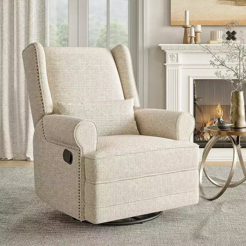Fauteuil inclinable pivotant Heynemo, fauteuil à bascule confortable avec oreiller et repose-pieds, fauteuil à bascule pivotant pour chambre à coucher, chambre de bébé