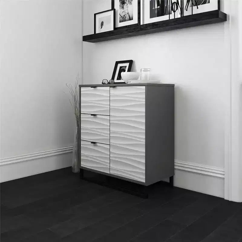 Meuble d'appoint Monterey à 1 porte/3 tiroirs, motif à vagues artificiel avec graphite