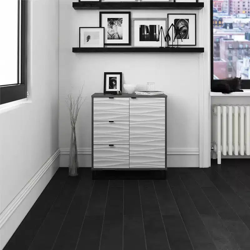 Meuble d'appoint Monterey à 1 porte/3 tiroirs, motif à vagues artificiel avec graphite