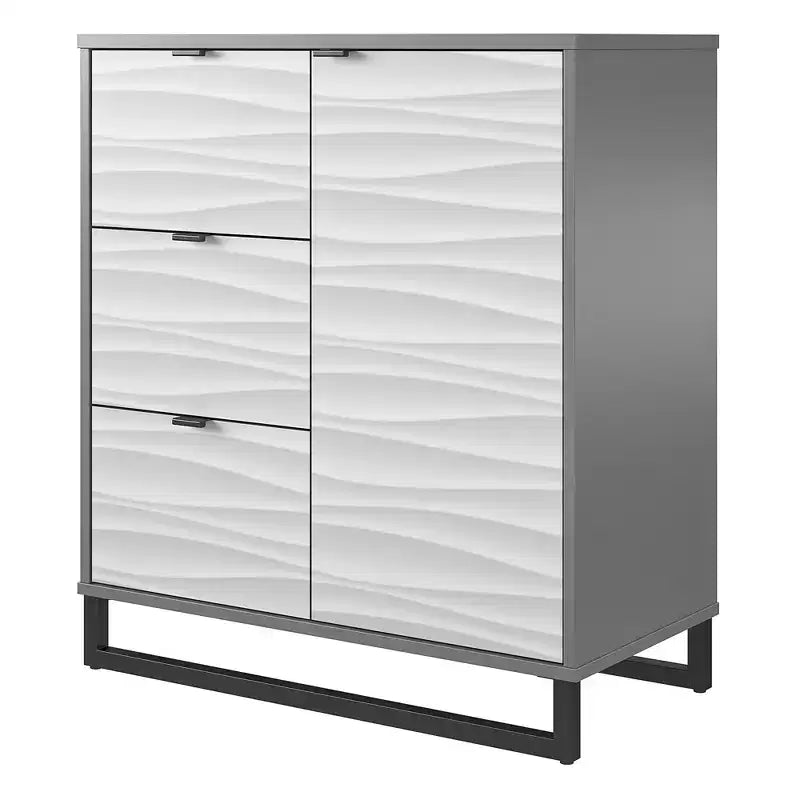 Meuble d'appoint Monterey à 1 porte/3 tiroirs, motif à vagues artificiel avec graphite