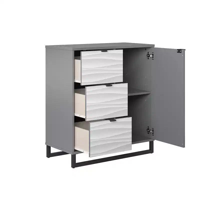 Meuble d'appoint Monterey à 1 porte/3 tiroirs, motif à vagues artificiel avec graphite