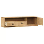 vidaXL VIGO Meuble TV en pin massif avec rangement - Finition miel ciré, poignées en métal, 156 cm (L) x 40 cm (H)