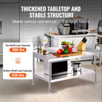 Table de travail en acier inoxydable VEVOR, table de préparation de cuisine commerciale 30 x 48 x 26 pouces, table de préparation robuste avec dosseret 3 côtés, table de travail en métal