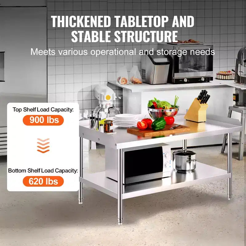 Table de travail en acier inoxydable VEVOR, table de préparation de cuisine commerciale 30 x 48 x 26 pouces, table de préparation robuste avec dosseret 3 côtés, table de travail en métal