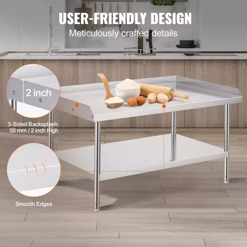 Table de travail en acier inoxydable VEVOR, table de préparation de cuisine commerciale 30 x 48 x 26 pouces, table de préparation robuste avec dosseret 3 côtés, table de travail en métal
