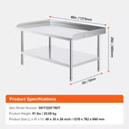 Table de travail en acier inoxydable VEVOR, table de préparation de cuisine commerciale 30 x 48 x 26 pouces, table de préparation robuste avec dosseret 3 côtés, table de travail en métal