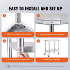 VEVOR Table de Travail en Acier Inoxydable 24 x 36 x 38 Pouces, avec 4 Roues, 3 Niveaux de Hauteur Réglables, Table de Préparation Alimentaire Robuste, Argent