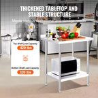 Table de travail en acier inoxydable VEVOR 24 x 30 x 36 pouces, table de préparation alimentaire commerciale robuste, table de travail en métal avec hauteur réglable