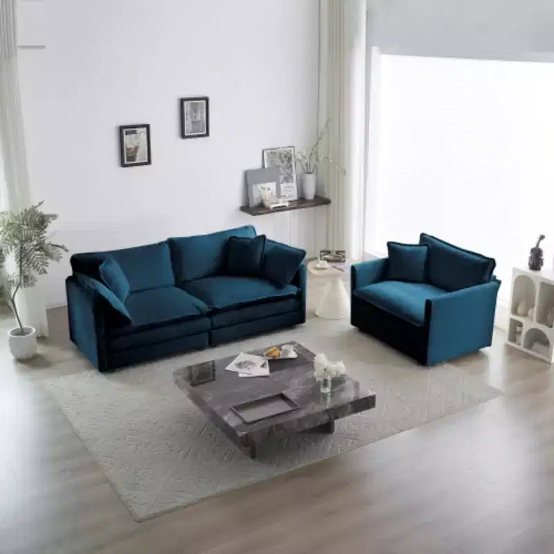 Ensemble salon chic en chenille : canapé 2 places et fauteuil