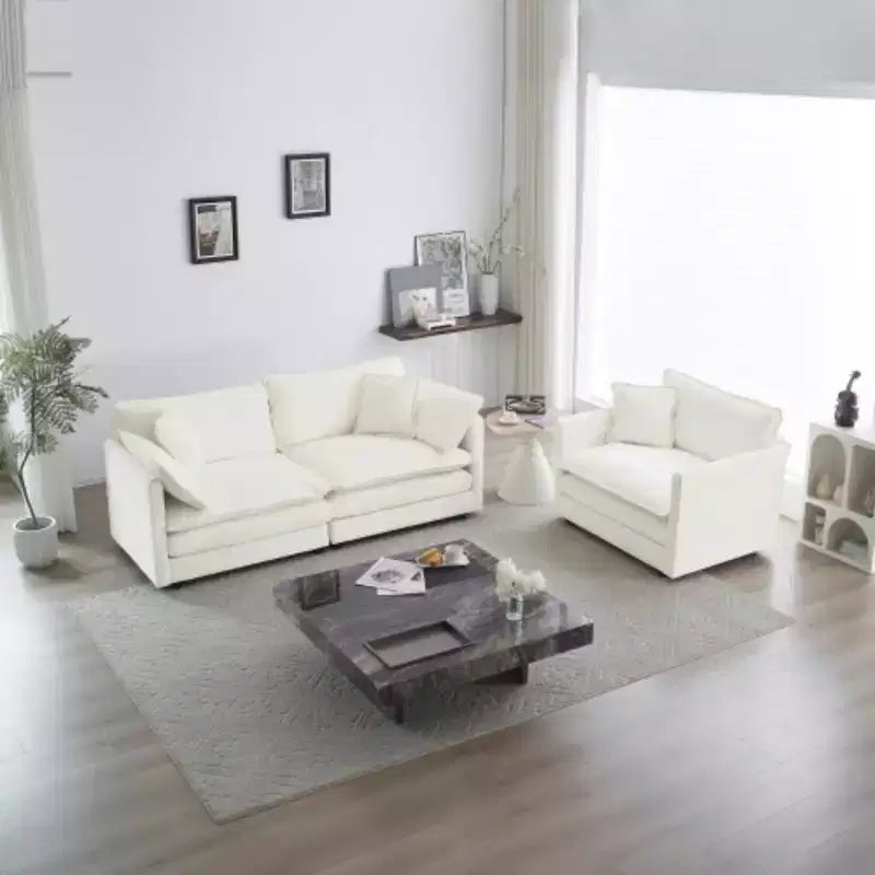 Stylish Chenille Living Room Set: 2-Seater and Chair