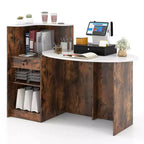 Comptoir de Réception Costway avec Tiroir Verrouillable et Étagère Réglable, Plateau Ovale, pour Magasin, Blanc/Noir