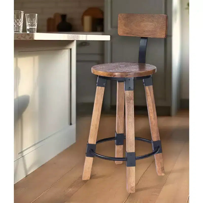 HomeRoots Chaise de bar en fer brun et naturel 28