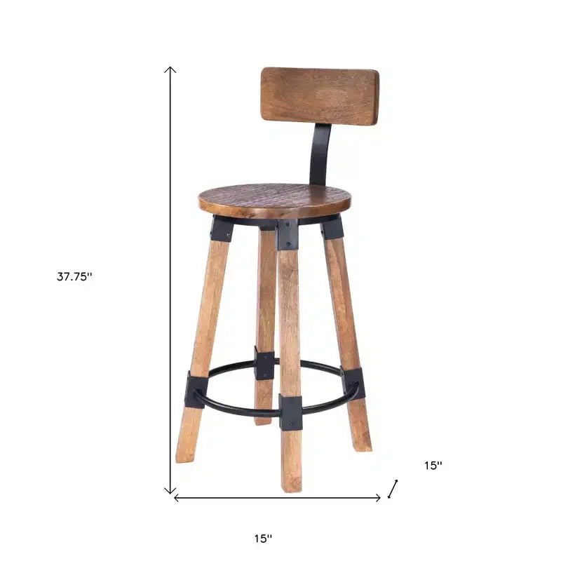 HomeRoots Chaise de bar en fer brun et naturel 28