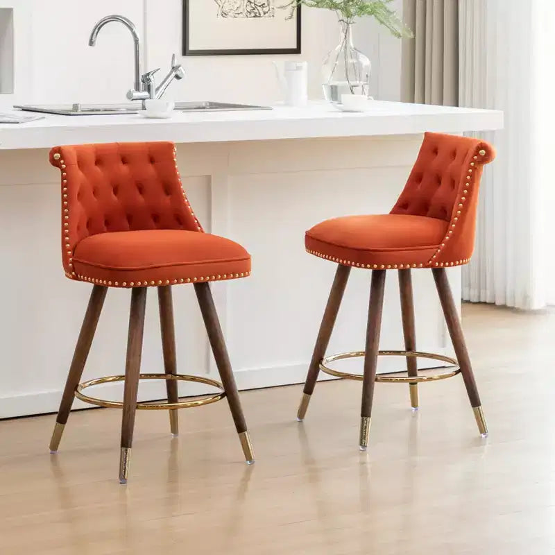 Lot de 2 tabourets de comptoir Elvara touffetés avec boutons et clous décoratifs, par Roundhill Furniture