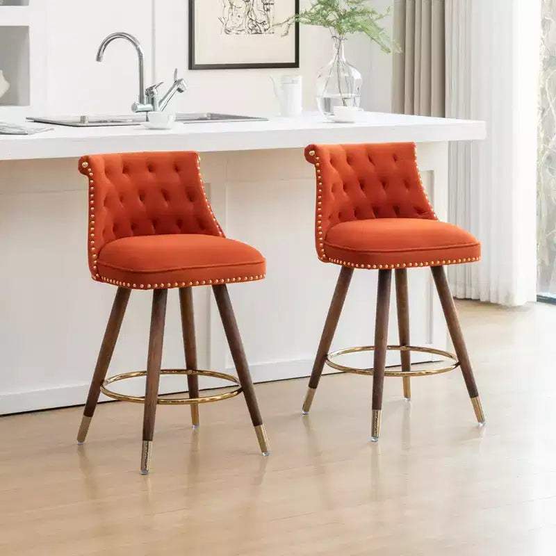 Lot de 2 tabourets de comptoir Elvara touffetés avec boutons et clous décoratifs, par Roundhill Furniture