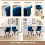 Lot de 2 tabourets de comptoir Elvara touffetés avec boutons et clous décoratifs, par Roundhill Furniture