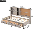 Lit de repos double Whisen avec étagères de rangement, panneau en liège, ports USB et 3 tiroirs