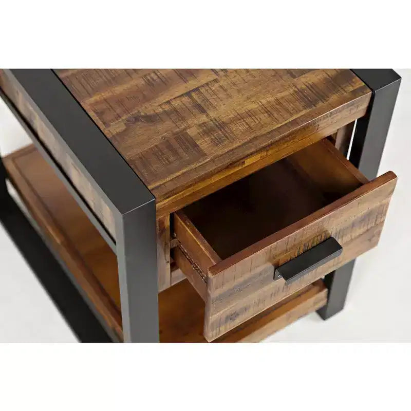 Jofran, Table d'appoint avec tiroir en acacia vieilli style industriel moderne Loftworks - couleur marron