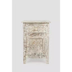 Jofran,Global Archive Hand Carved Mango Wood Accent Table- White Color