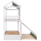 Lit superposé cabane Whisen double sur double avec toboggan convertible et lit gigogne - Blanc et vert