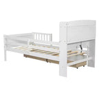 Lit plateforme double Whisen en bois avec lumière DEL intégrée, tête de lit multifonctionnelle, garde-corps et tiroirs