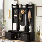 Porte-manteau d'entrée avec banc à chaussures, banc d'entrée avec patère, étagère de rangement de 149 cm de large pour petits espaces, salon, couloir