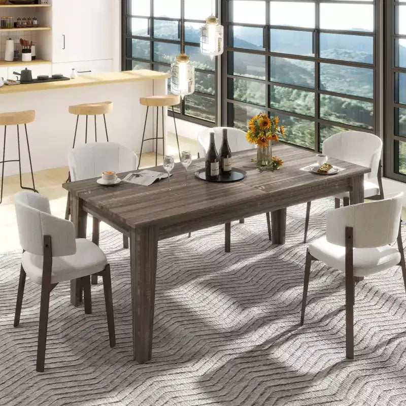 Grande table à manger extensible, Table à manger rectangulaire moderne extensible avec pieds en bois pour salon, cuisine, salle à manger