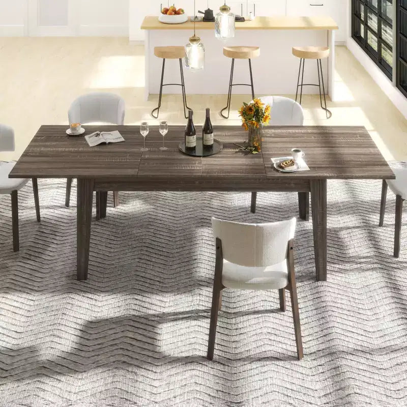 Grande table à manger extensible, Table à manger rectangulaire moderne extensible avec pieds en bois pour salon, cuisine, salle à manger