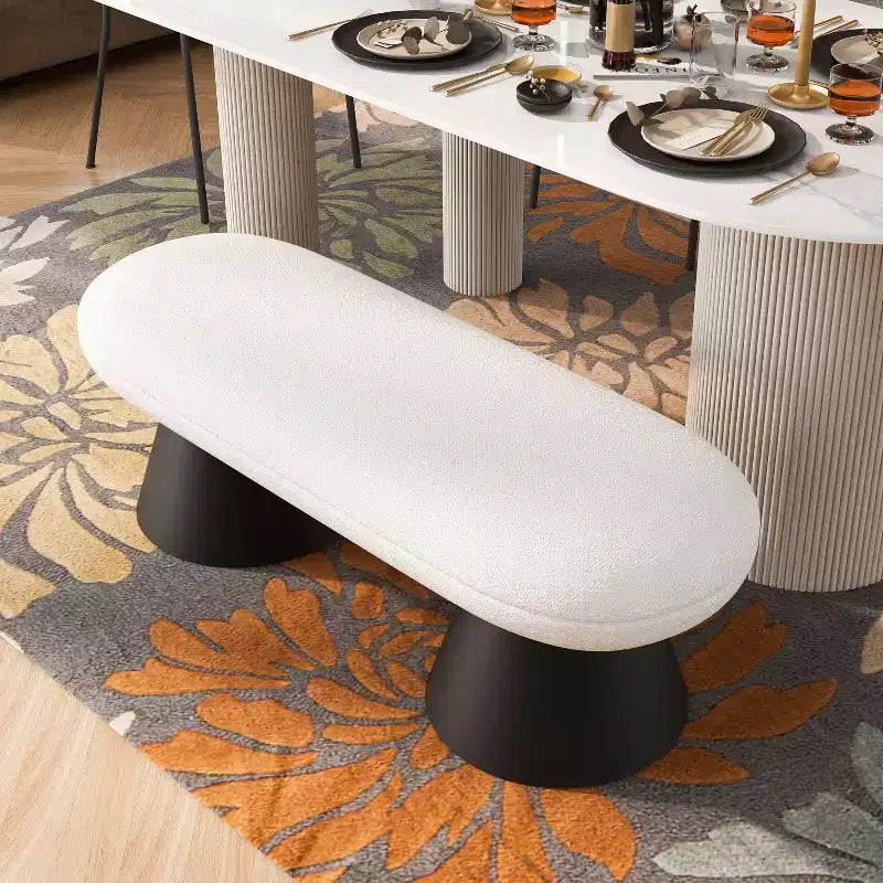 Banc rembourré ovale moderne avec pieds géométriques noirs, banc de salle à manger pour entrée de salon - Christopher Knight Home