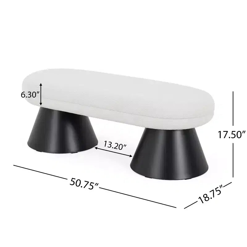 Banc rembourré ovale moderne avec pieds géométriques noirs, banc de salle à manger pour entrée de salon - Christopher Knight Home