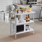 Table de préparation des aliments VEVOR en acier inoxydable, 45,7 x 91,4 x 86,4 cm, table de travail de cuisine commerciale, avec 2 étagères inférieures réglables, table de préparation robuste