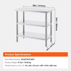Table de préparation des aliments VEVOR en acier inoxydable, 45,7 x 91,4 x 86,4 cm, table de travail de cuisine commerciale, avec 2 étagères inférieures réglables, table de préparation robuste
