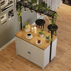 Îlot de cuisine de 42 po avec rangement, chariot de cuisine multifonctionnel robuste avec comptoir de 30 mm d'épaisseur, étagères à 2 niveaux et 5 crochets