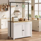 42 Kitchen Island with Storage, Heavy-Duty Multi-Functional Kitchen Cart with 30mm Thick Countertop, 2-Tier Shelves 5 Hooks
