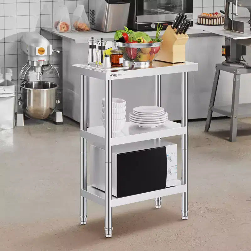 Table de préparation alimentaire en acier inoxydable VEVOR, table de travail de cuisine commerciale de 35,5 x 61 x 86 cm, avec 2 étagères inférieures réglables, table de préparation robuste