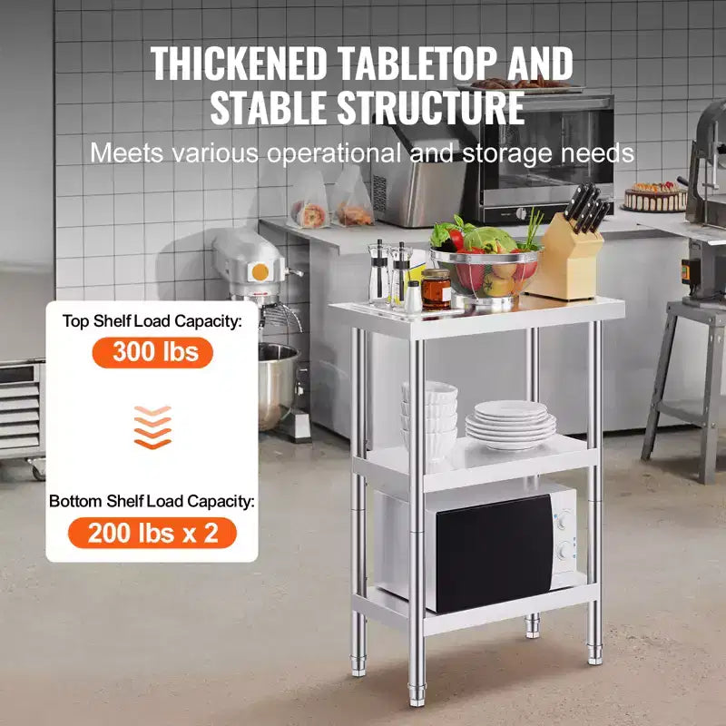 Table de préparation alimentaire en acier inoxydable VEVOR, table de travail de cuisine commerciale de 35,5 x 61 x 86 cm, avec 2 étagères inférieures réglables, table de préparation robuste
