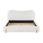 Christopher Knight Home Merrill Lit Plateforme Rembourré Bouclé avec Tête de Lit Ondulée et Surpiqûres Verticales, Blanc