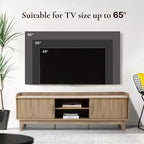 Meuble TV LuxenHome 63" style Mid-Century avec rangement, pour téléviseurs jusqu'à 65", console média marron avec portes coulissantes, chêne marron
