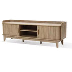 Meuble TV LuxenHome 63" style Mid-Century avec rangement, pour téléviseurs jusqu'à 65", console média marron avec portes coulissantes, chêne marron